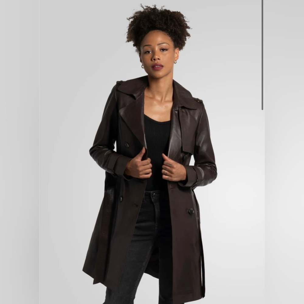 WORN ONLY ONCE! BOD & CHRISTENSEN LAURE- KNEE LENGTH LEATHER TRENCH WOMENS SMALL